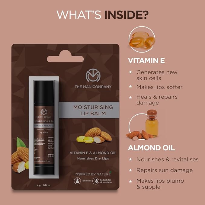 The Man Company Nourishing Lip Balm with Vitamin E, Almond & Olive Oil | Soft, Supple, Moisturizes | Free from Dry/Chapped Lips - 4gm-VivaGrace Women