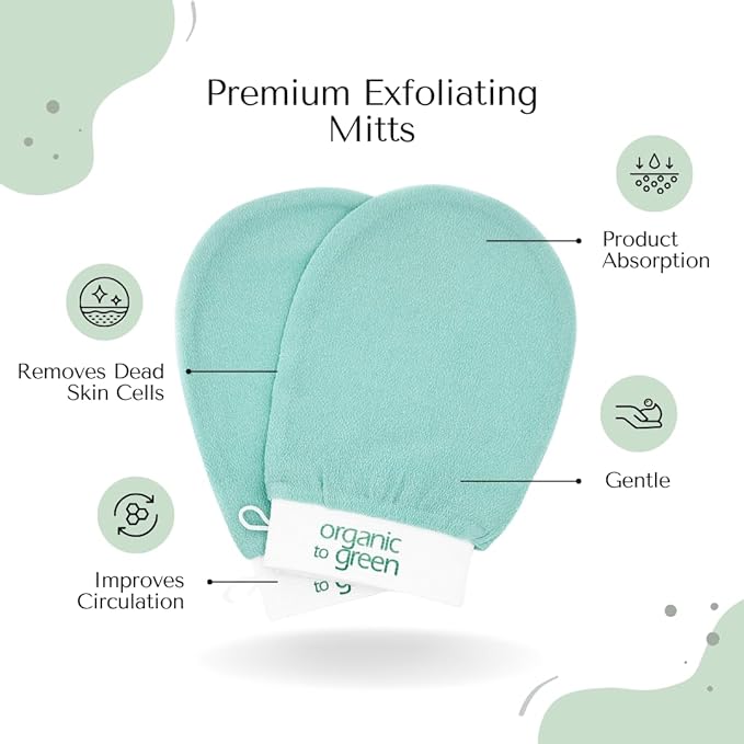Organic to Green Premium Exfoliating Mitt for Body (2pc) – 100% Vegan Viscose Traditional Body Scrub Washcloth – Body Exfoliator (Green)-VivaGrace Women