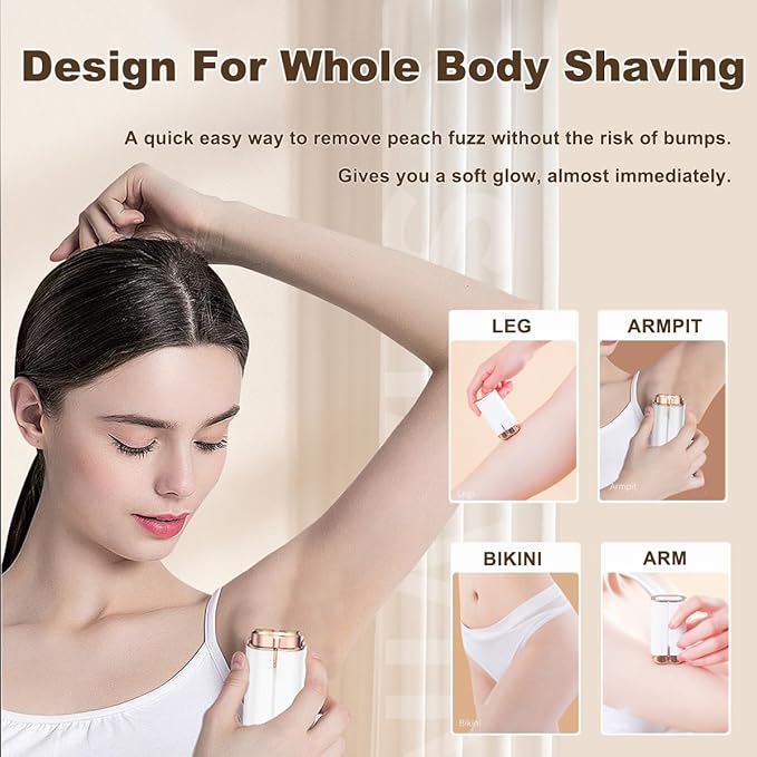 Facial Hair Removal for Women, Portable Painless Electric Shaver Device with Built-in LED, Wet/Dry Electric Razor Hair Remover Epilators for Face, Chin, Upper Lip and Arms (White-2025)-VivaGrace Women