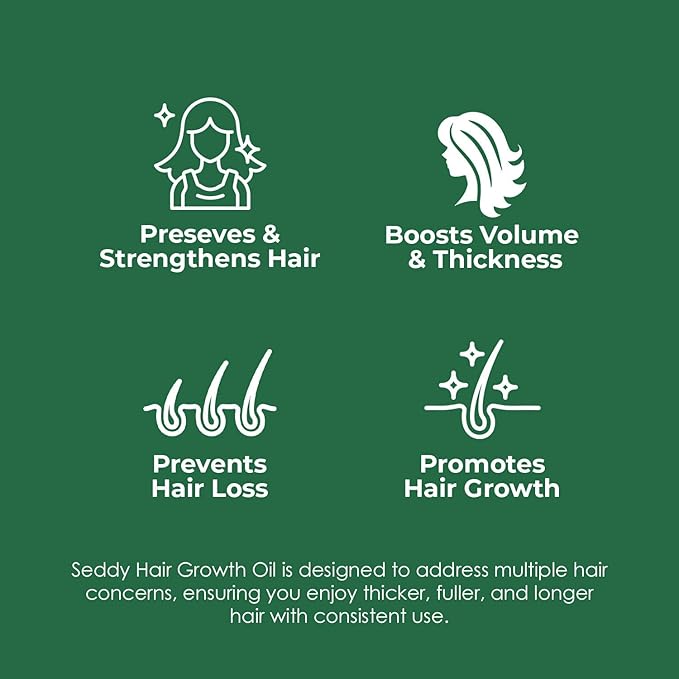 Seddy Hair Growth & Strengthening Oil with Caffeine, Rosemary, Castor, Biotin, Peppermint, Argan & Jojoba Oils - 1.7 Fl. Oz (Pack of 1)-VivaGrace Women