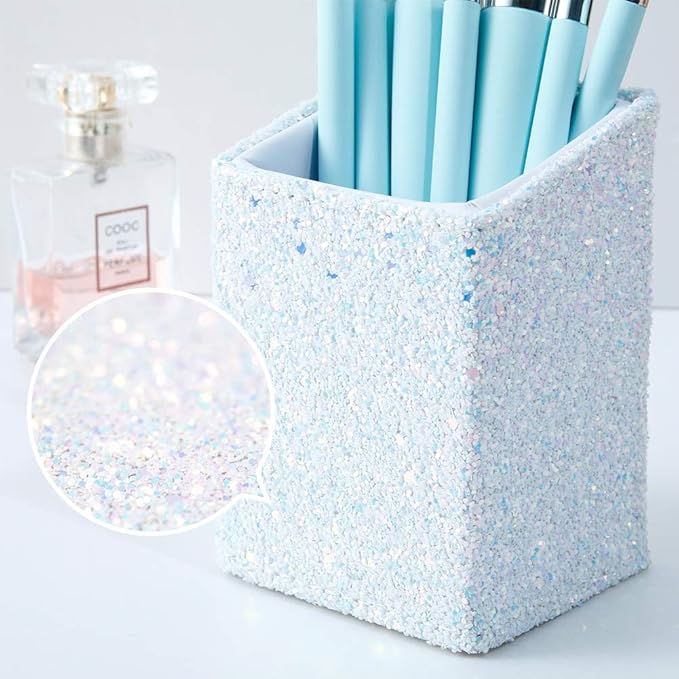 DUcare Makeup Brushes with Holder - 10Pcs Professional Synthetic Make Up Brushes Set for Blush Concealer Foundation Bronzer Powder Eyebrow Contour Eyeshadow Blending Makeup Brush Set, Ice Lake Blue-VivaGrace Women