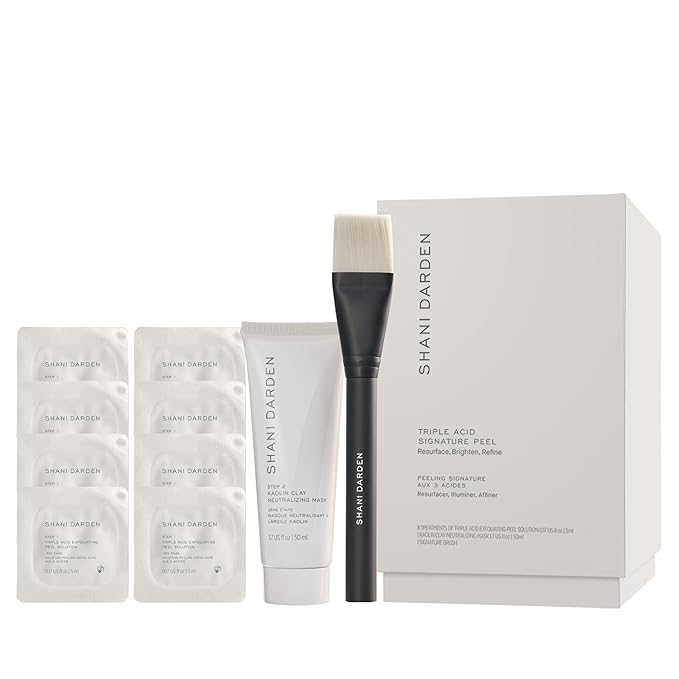 SHANI DARDEN SKIN CARE Triple Acid Peel, 2-Step Exfoliating Face Peel with Mandelic, Lactic & Glycolic Acids, Kaolin Clay Neutralizing Mask & Brush, Helps Improve Dark Spots & Skin Texture, 1.69 fl oz-VivaGrace Women