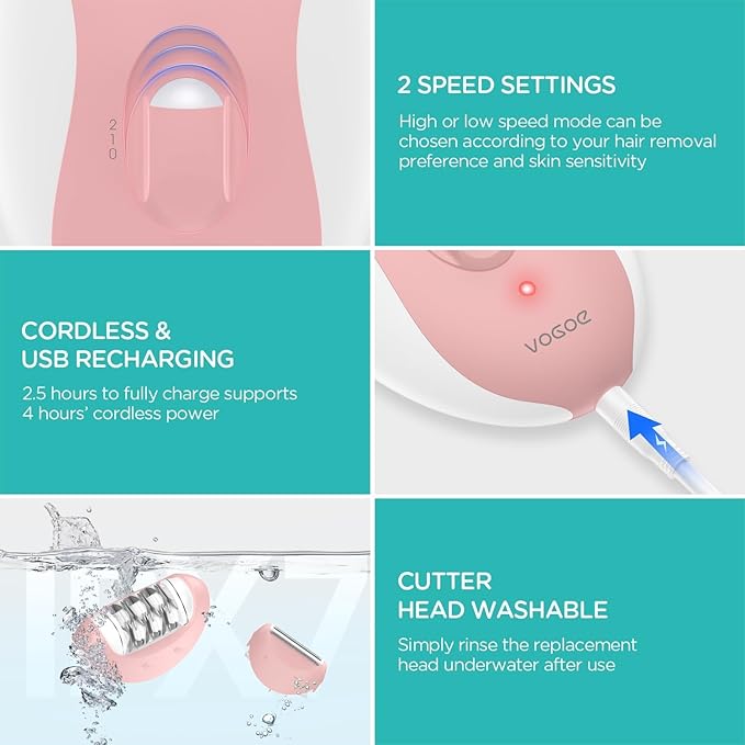 Epilator for Women, Smooth Glide Epilator for Women Face with 2 Speeds, Smooth Face Trimmer Device, Facial Hair Removal for Face Legs Arms Armpit Bikini-VivaGrace Women