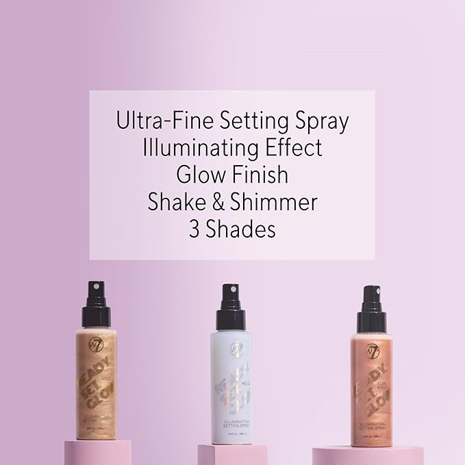 W7 Ready Set Glow Trio - 3 Piece Set - Makeup Setting Spray - Shimmer Finish - Long-Lasting, Ultra-Fine Formula (Rose Gold, Gold & Holo)-VivaGrace Women