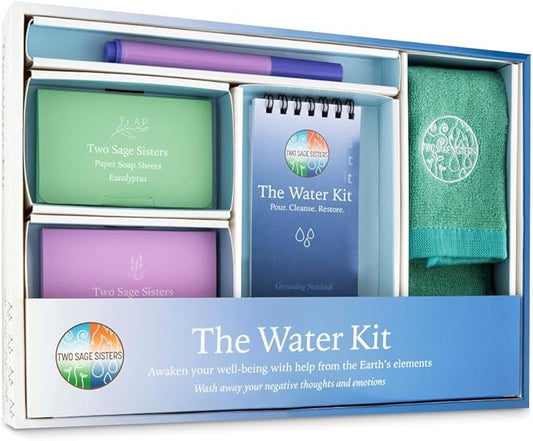 The Water Kit by Two Sage Sisters - Self Care Kit with Soap Sheets, Notebook, Marker, and Washcloth, Bath Shower Sets for Meditation and Relaxation, Mini Spa Kit Self Care Box for Women and Men-VivaGrace Women