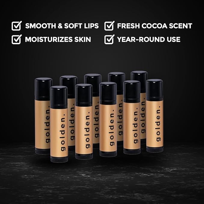 Golden Grooming Co. Lip Balm Set for Men - Soothing & Moisturizing Lip Balms for Dry, Cracked, Chapped Lips - Infused with Aloe Vera & Vitamin E - Vanilla Scent - Pack of 10-VivaGrace Women