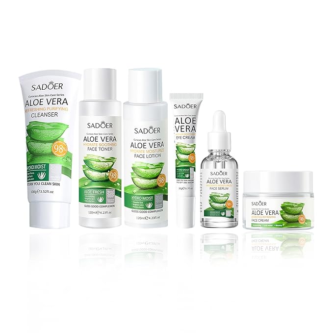 Aloe Vera Daily Skin Care Set Daily Moisturizing & Nourishing Fresh Aloe Essence Skin Care Set Vitamin Essence Six-piece Set For Valentine's Day And Festival Day-VivaGrace Women