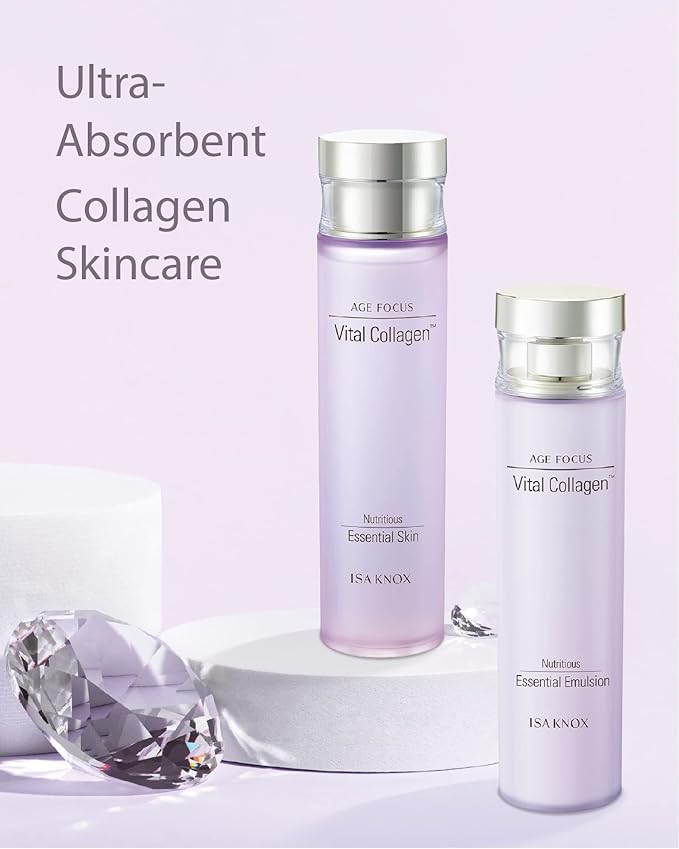 ISA KNOX AGE FOCUS VITAL COLLAGEN SKINCARE GIFT SET - Korean Luxury Premium High-end Skin Toner, Emulsion Lotion, Cream, Hydrolyzed Collagen, Vitamin B12, E, C, (370ml / 12.51 Fl Oz)-VivaGrace Women