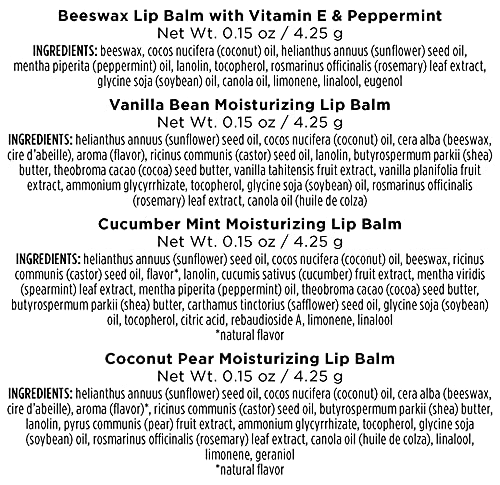 Burt’s Bees Holiday Gift, 4 Lip Balm Stocking Stuffer Products, Beeswax Bounty Assorted Set - Original Beeswax, Vanilla Bean, Cucumber Mint & Coconut Pear (Old Verison)-VivaGrace Women