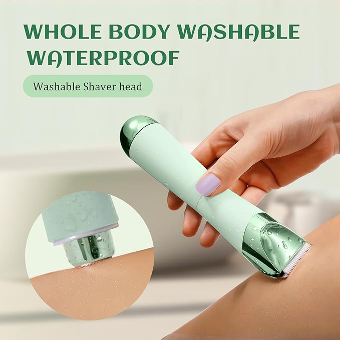 SUPRENT Bikini Trimmer Women - Painless Ladies Hair Removal - Waterproof Wet & Dry - 2 in 1 Lady Shaver for Pubic & Facial Hair - Cordless Electric Razor with USB-C Rechargeable - Green-VivaGrace Women