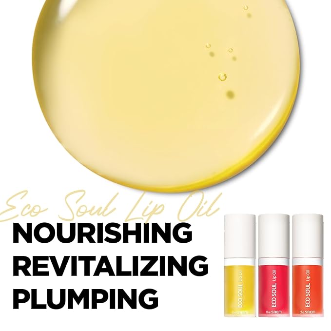 THESAEM Eco Soul Lip Oil 01 Honey - Plumping & Hydrating Lip Oil to Nourish & Moisturize Lips – Sunflower Seed Oil & Olive Oil - Lips Soft & Glossy for Dry Lips, 0.21 fl.oz.-VivaGrace Women