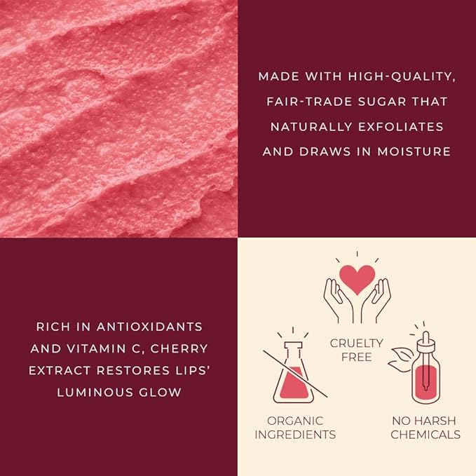 Lip Exfoliator Scrub and Lip Treatment - Gentle Lip Repair for Dry Cracked Lips and Lip Scrubs Exfoliator and Moisturizer - All Naturals Lip Brightening for Dark Lips (Cherry Honey)-VivaGrace Women