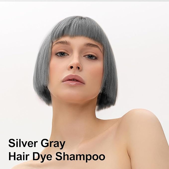 Silver Gray Hair Dye Shampoo 3 in 1, Long-lasting & Natual Hair Color Shampoo Lasting for 4 Weeks, Herbal Ingredients Natural Shampoo Hair Dye Effect in Minutes, Christmas Gifts for Men Women 500ml-VivaGrace Women