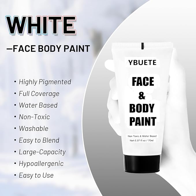 White Water Based Face Body Paint, 2.37 OZ Washable Large Tube Full Coverage Face Paint Cream for Adult Carnival Cosplay Halloween SFX Skull Joker Zombie Vampire Skeleton Goth Makeup-VivaGrace Women