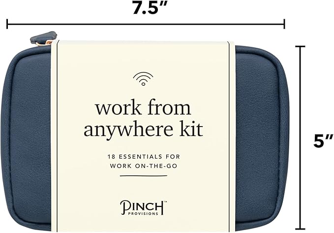 Pinch Provisions Work from Anywhere Kit, Includes 18 Essentials to Help You Stay on Task, Must-Have Essentials, Compact Multi-Functional Vegan Leather Pouch, Navy-VivaGrace Women
