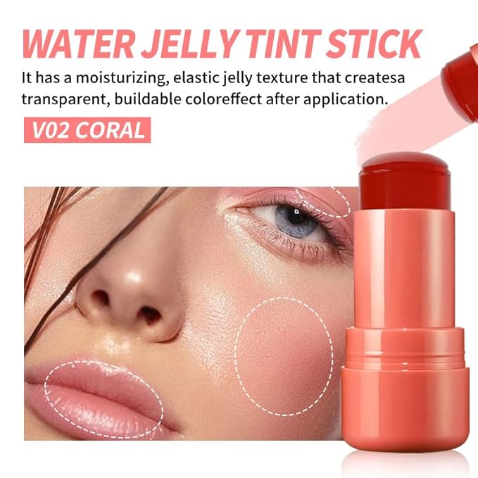 Jelly Blush Stick, Water Jelly Tint Makeup, Sheer Lip & Cheek Tint Stain - Buildable Lightweight Finish, Moisturizing Waterproof Long Lasting Water Tint Lip Stain Makeup-VivaGrace Women