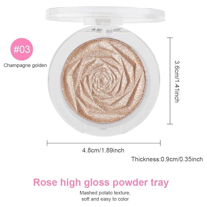 Rose Gold Face Highlighter Makeup Shimmer Glitter Rose Sparkly Highlighters Makeup Powder Palette for Face Cheek Skin iluminadores iluminador (gold)-VivaGrace Women