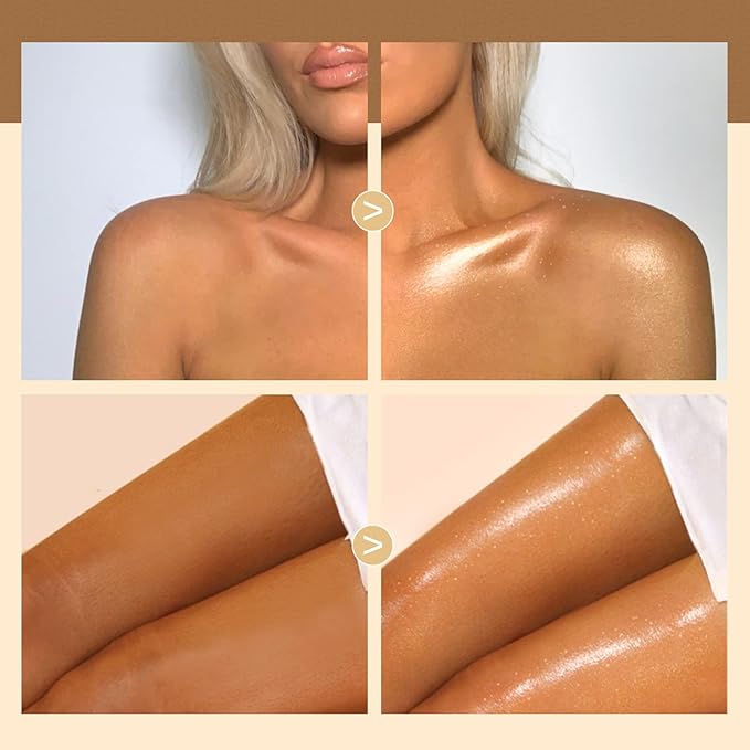 40ml Body Shimmer Oil,Liquid Body Illuminator, Waterproof Moisturizing And Glow For Face & Body, All-In-One Makeup Liquid Illuminator, Summer Body Luminizer,Makeup Brush Include(01#Silver)-VivaGrace Women