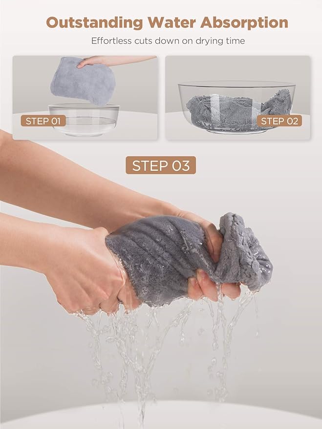 Hicober Microfiber Hair Towel, 3 Packs Hair Turbans for Wet Hair, Drying Hair Wrap Towels for Curly Hair Women Anti Frizz(Purple, Blue, Grey)-VivaGrace Women