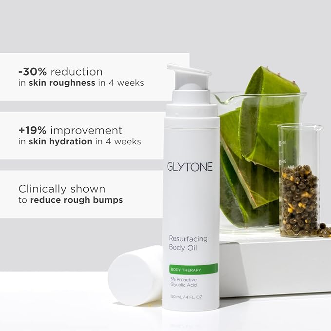 Glytone Resurfacing Body Oil– Nourishing & moisturizing anti aging Body Oil for dry Skin & Keratosis Pilaris –5% Proactive Glycolic Acid After Shower oil for Body–Unscented, Non Toxic 4 Fl oz-VivaGrace Women