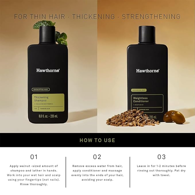 Hawthorne Men's Thickening Shampoo and Conditioner Hair Set. Includes Thickening Shampoo and Weightless Conditioner. Sulfate Free, Paraben Free. 8 Fl Oz Each.-VivaGrace Women