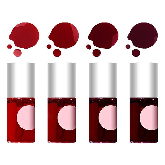 4 Pcs Fruit Lip Stain Set, Vivid Watery Lip Tint Lip Gloss, Plump Velvet Lip Tint Stain, Natural Matte Liquid Lipstick for Lips Cheek Eye, Non-Stick Cup Mini Tinted Lip Long lasting Waterproof-VivaGrace Women