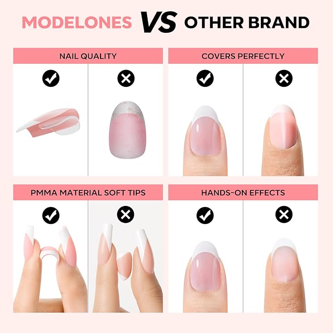 modelones French Tip Press on Nails, 150Pcs Short Almond Fake Nails with Nail Box, Pink Gel Nail Tips for Women, Soft Glue-On Nails for Natural Salon Look, DIY Nail Art Kit (15 Sizes)-VivaGrace Women