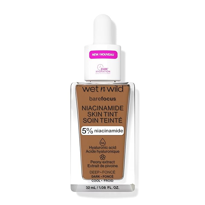 wet n wild Bare Focus Skin Tint, 5% Niacinamide Enriched, Buildable Sheer Lightweight Coverage, Natural Radiant Finish, Hyaluronic & Vitamin Hydration Boost, Cruelty-Free & Vegan - Deep-VivaGrace Women