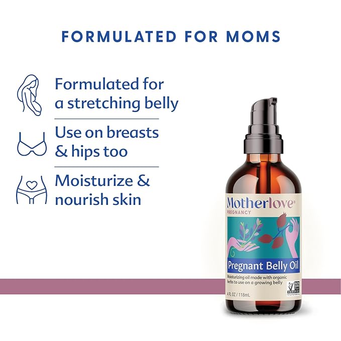 Motherlove Pregnant Belly Oil (4 oz) Natural Moisturizer to Soothe Itchy Skin & Prevent Stretch Marks—Non-GMO, Organic Herbs, Vegan-VivaGrace Women