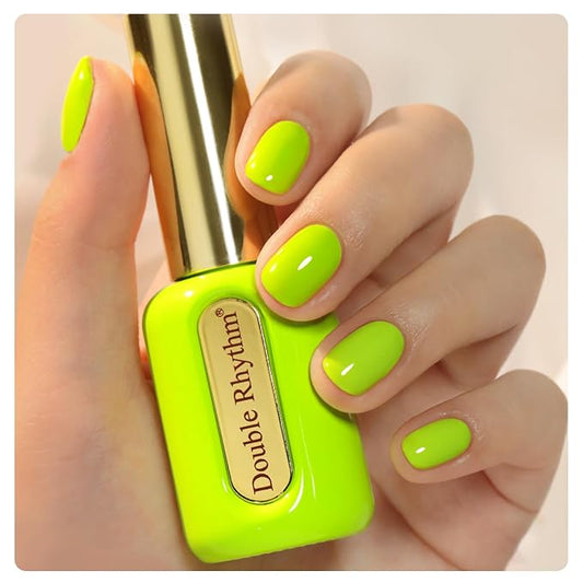 Double Rhythm 0.50 OZ Gel Polish Same Color Same Bottle Golden Round Hema Free Neutral Natural Milky 15 ML Jelly UV Polish Art DIY at Home (Neon Green-C1305)