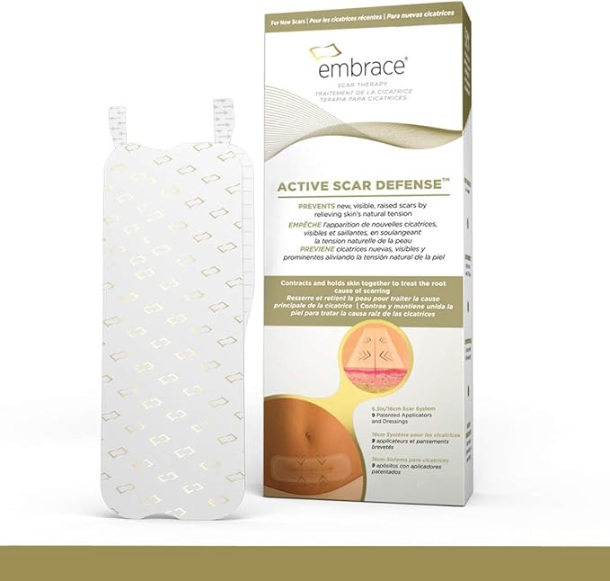 Embrace Active Scar Defense for New Tummy Tuck Scars, FDA-Cleared Extra-Large Silicone Scar Sheets, 30 Day Supply-VivaGrace Women