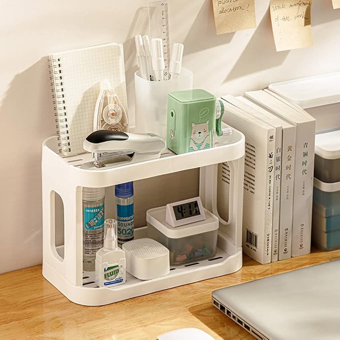 2-Tier Desk Organizers & Dispensers，Mail Holder for Office Desk Organization，Kitchen Spice Rack or Bathroom Countertop Organizer, Gift for Teachers, Classmates, and Friends,White-VivaGrace Women