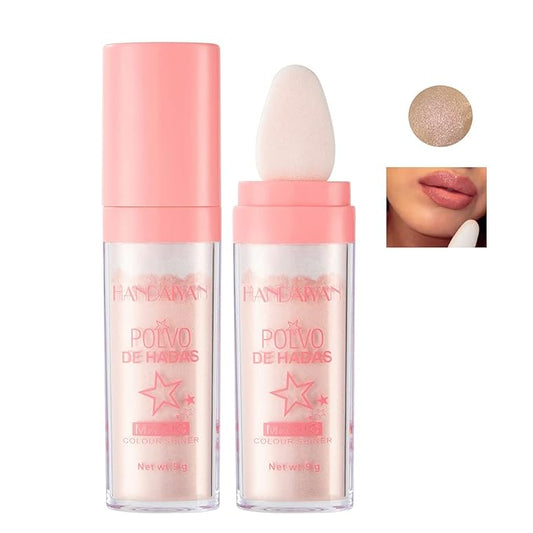 AKARY Body Glitter, Fairy Polvo De Hadas Shimmer Face Highlighter Powder & Blush Stick, Instant Glow Luminizer Duo, Glitter Face Hair High Gloss, Sparkle Smudge-Proof Highlighter Stick Party Makeup (#02 Fairy Pink)-VivaGrace Women