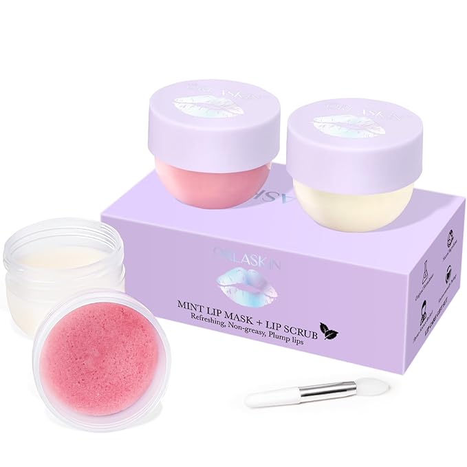 Lip Mask & Lip Scrubber Exfoliator Lip Sleeping Mask Overnight for Dark Lips to Lighten Moisturizer Lip Butter Balm for Dry Chapped Cracked Peel Lips Skin Care（Mint Flavor）-VivaGrace Women