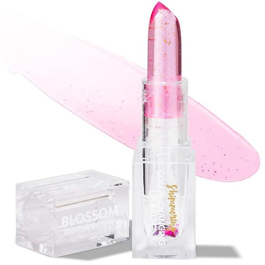 Blossom Moisturizing Color Changing Shimmering Lip Balm Sparkle Lip Stain Tint, Infused with Real Flowers, 3g, Blush-VivaGrace Women