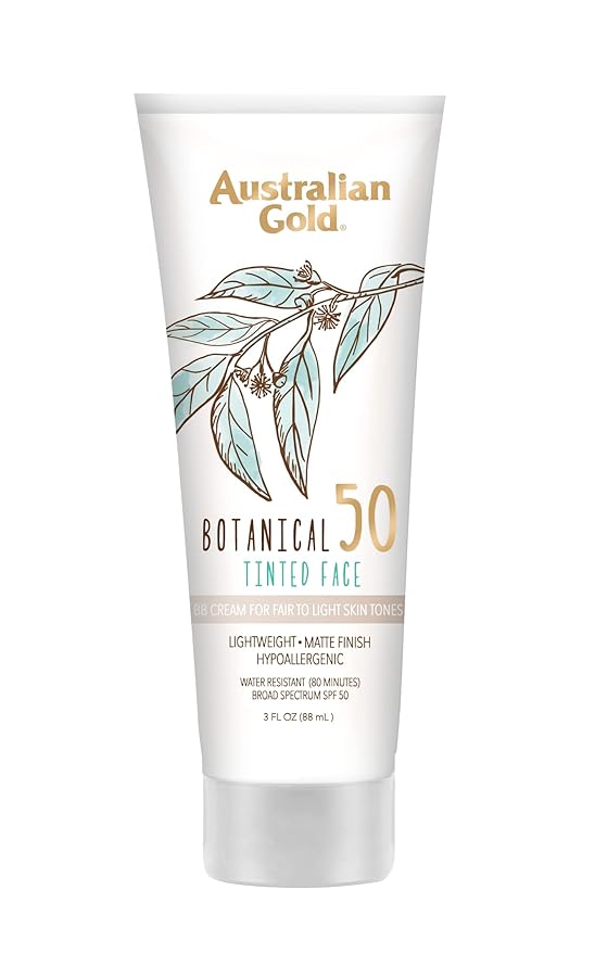Australian Gold Botanical SPF 50 Tinted Face Sunscreen, Non-Chemical BB Cream, Water-Resistant, Matte Finish, Sensitive Skin, 3 FL Oz-VivaGrace Women