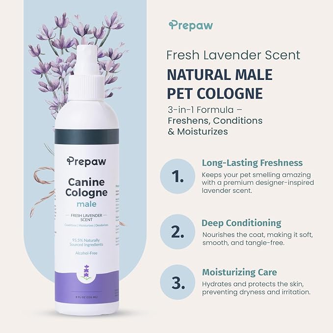 Luxury Male Pet Cologne - Fresh Lavender Scent, 3-in-1 Formula Conditions & Moisturizes, Made with 94% Natural Ingredients, Long Lasting Fragrance, Safe & Easy to Use | 8 fl oz-VivaGrace Women