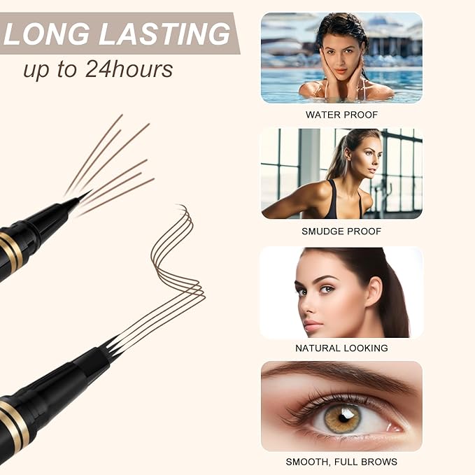 Eyebrow Pen Makeup Kit, with 4 Tip Waterproof Microblading Eyebrow Pencil, Eyeliner, Eyebrow Pomade and Dual-ended Eyebrow Brush, Brow Pencil Eyebrow Kit for Natural Looking - Dark Brown-VivaGrace Women