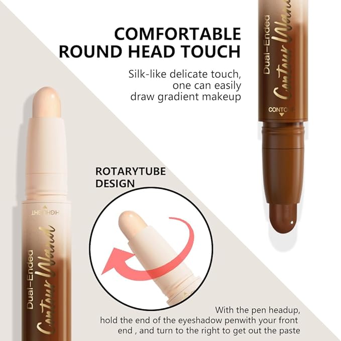 2in1 Cream Contour Highlighter Stick, Neutral Bronzer Makeup Sticks, Applies Dual-Ended Sculpting Stick for Face Body, Long Lasting Waterproof No Smudging, Suitable for Makeup Beginners-Fair-VivaGrace Women