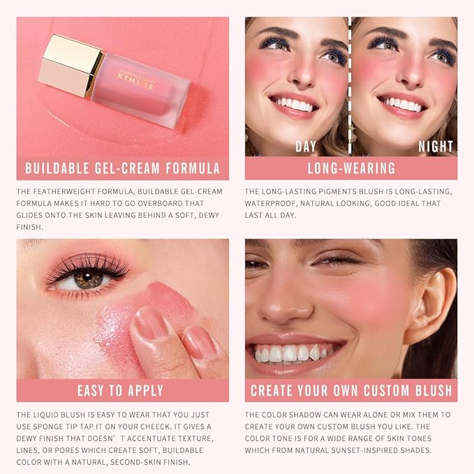 KIMUSE Soft Cream Blush Makeup, Liquid Blush for Cheeks, Weightless, Long-Wearing, Smudge Proof, Natural-Looking, Dewy Finish-VivaGrace Women