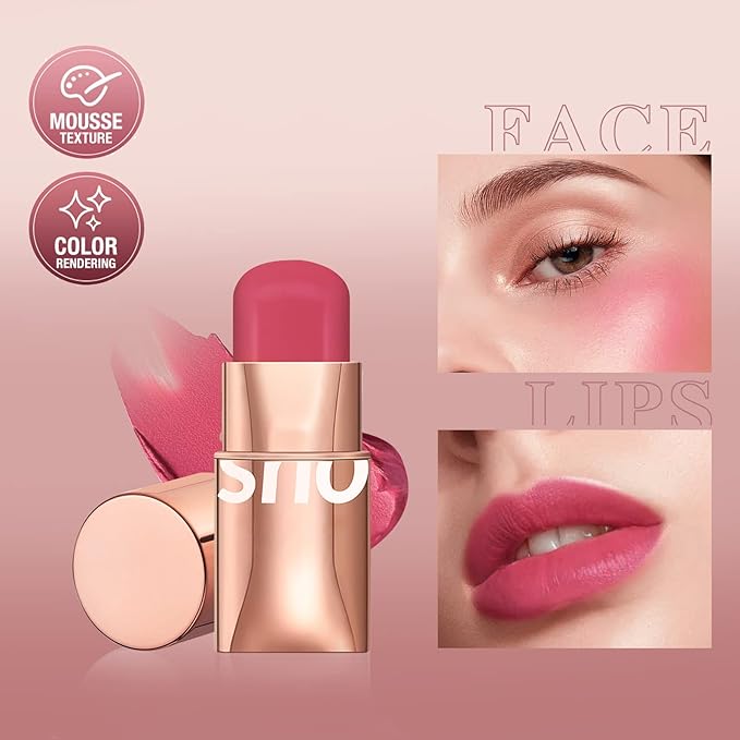 Cream Blush Stick for Cheeks Makeup, Waterproof Face Blush Stick Multi-Use Lip and Cheek Tint, Matte Finish Easy to Blend Lightweight Natural Cream Blusher Makeup for All Skin Tones-Cherry Pink-VivaGrace Women