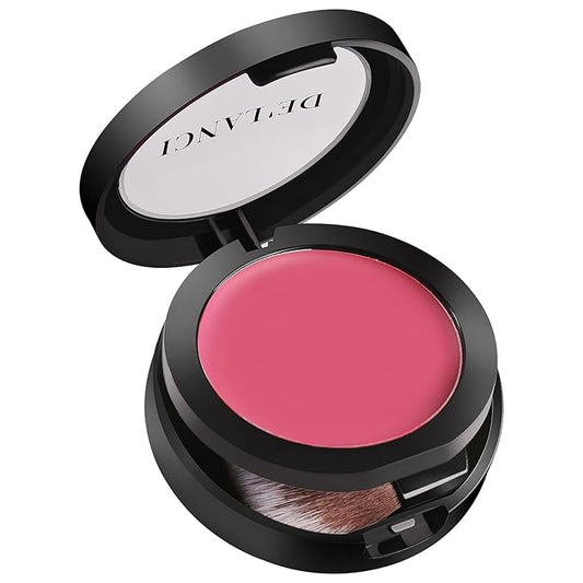 DE'LANCI Soft Cream Blush, Intense Color Pay off Putty Blush for Cheeks, Long Lasting Natural Look Rouge for Dark Skin, Blendable Pinkness Flush Korean Blush with Mirror and Brush,No Greasy (ROSE 02#)-VivaGrace Women