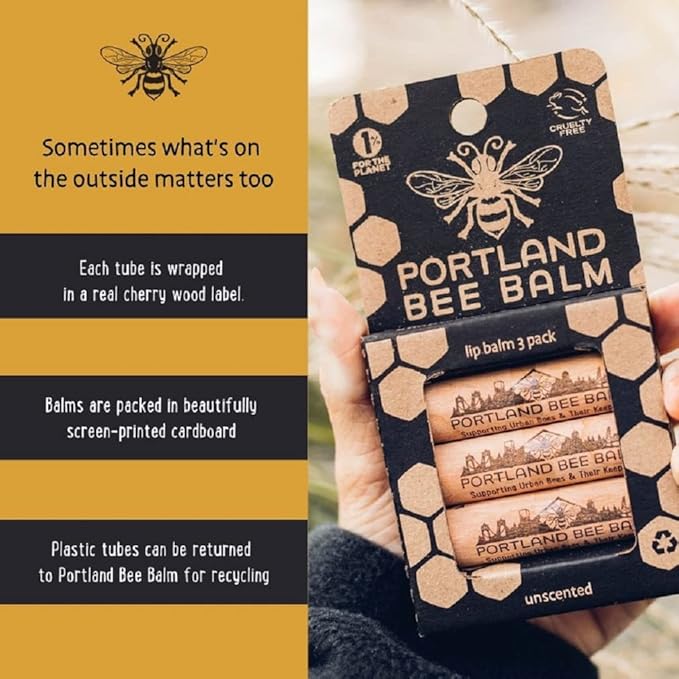 Portland Bee Balm All Natural Handmade Beeswax Based Lip Balm, Unscented 3 Count-VivaGrace Women