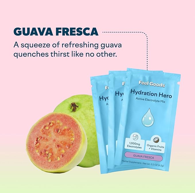 Feel Goods Hydration Hero, 1,000mg Electrolytes Powder, Sugar Free, Magnesium, Organic Coconut Water, L Theanine, Vitamin C & B12, Non GMO, Keto, Vegan, Electrolyte Packets | Guava Fresca, 15 Count-VivaGrace Women