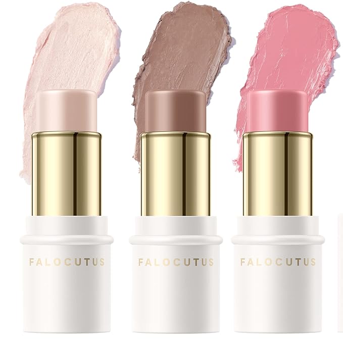 3 Pcs FAIR Contour Stick Set,Cream Blush & Highlighter Bronzer Pen,Long Lasting & Smooth Natural Face Contouring Illuminator,Professional Makeup Kit for All Skin-VivaGrace Women