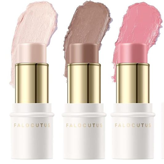 3 Pcs FAIR Contour Stick Set,Cream Blush & Highlighter Bronzer Pen,Long Lasting & Smooth Natural Face Contouring Illuminator,Professional Makeup Kit for All Skin-VivaGrace Women