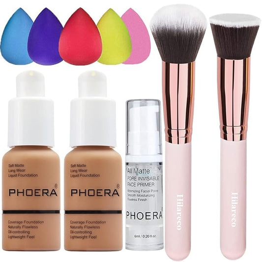 Phoera Foundation,Full Coverage Foundation,Hilareco Concealer Foundation Flawless 30ml Natural Matte Oil Control Concealer Facial Blemish for Women Girls (2 PCS 107 Hone)-VivaGrace Women