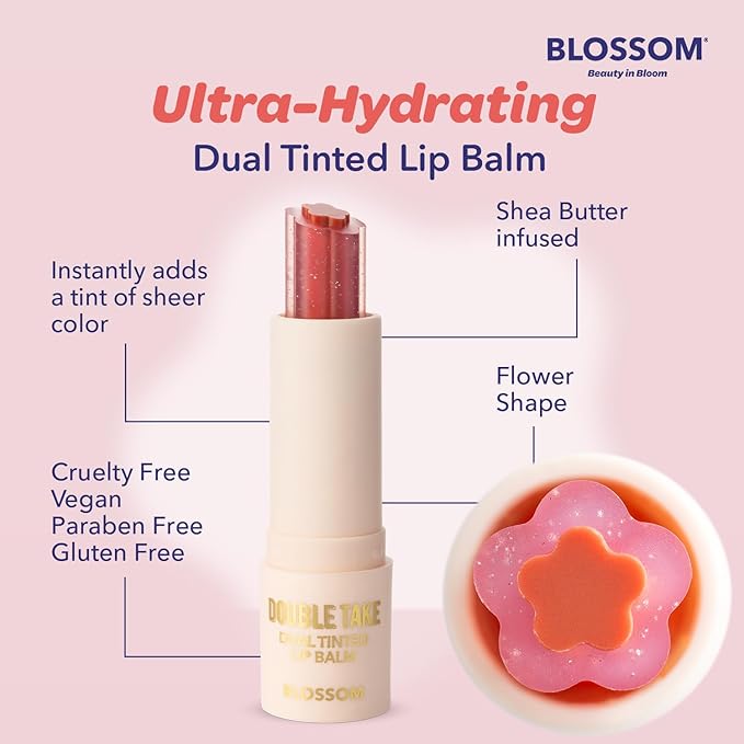 Blossom Double Take Flower Shaped Dual Tinted Moisturizing Lip Balm with Shea Butter, 0.13oz/3.6g, Pink Shimmer-VivaGrace Women