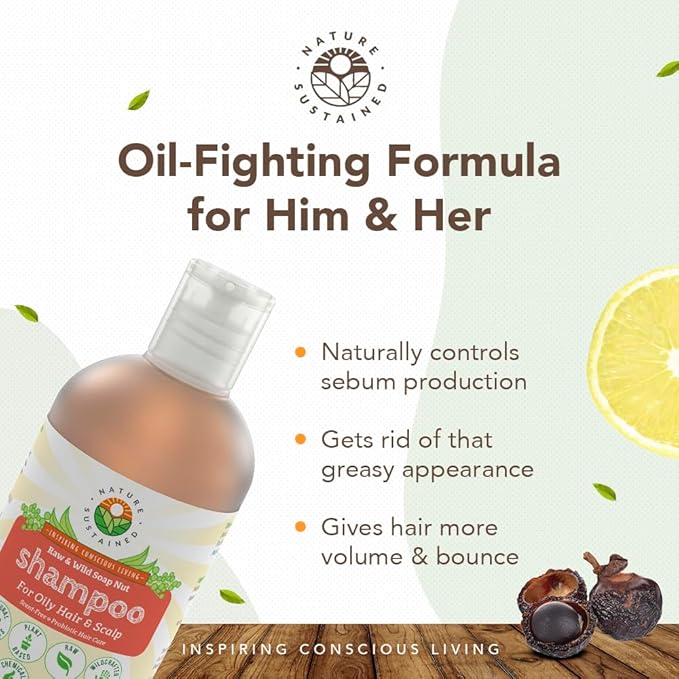 Natural Shampoo for Oily Hair & Scalp - Organic, Raw & Wildcrafted with Probiotics, Hypoallergenic & Sulfate Free Herbal Shampoo for Oil Control, Dandruff, Seborrheic Dermatitis - 9 Oz, Original-VivaGrace Women