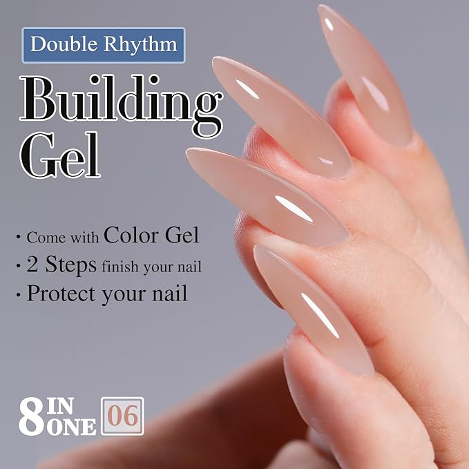 Double Rhythm Clear Gel Nail Polish 15ml Nail Strengthener in a Bottle Nail Extension Hard Gel Soak Off Long Lasting UV Gel (Light Nude 8 in 1-6)-VivaGrace Women
